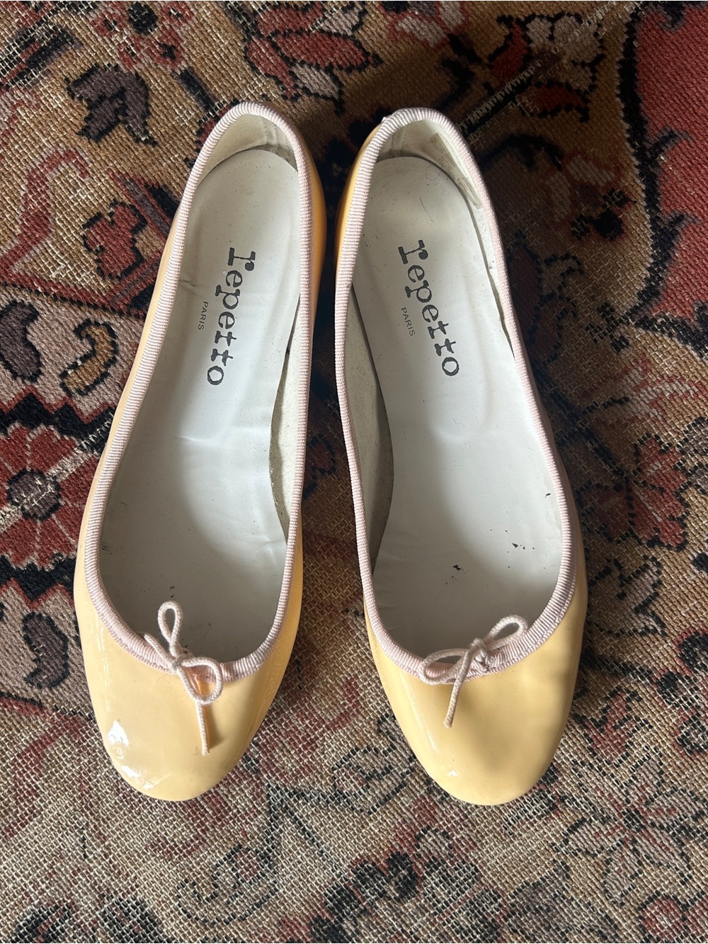 Repetto Yellow Ballet Flats with Pink Trim